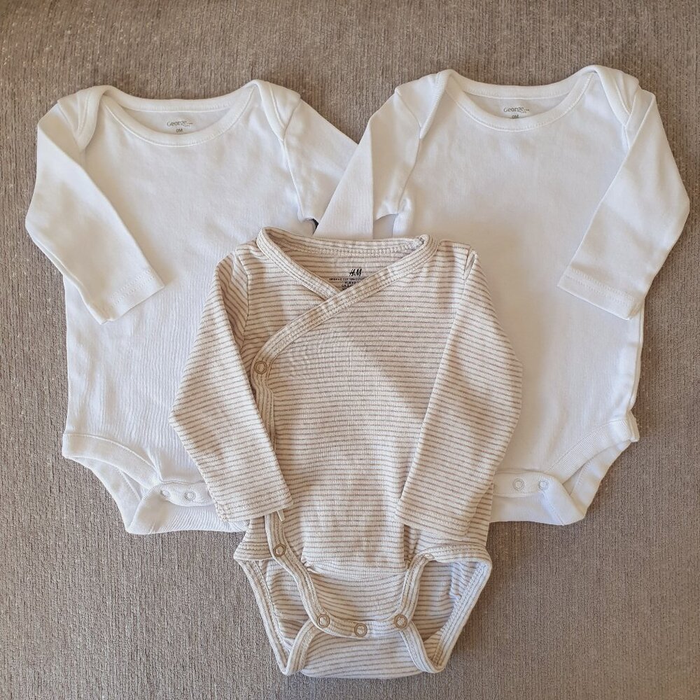 Bodysuits Size Newborn Long Sleeve Plain White H&M George Unisex